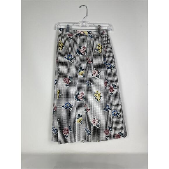 Vintage Fairy Chess Houndstooth Floral Skirt Size 6 - Picture 1 of 9